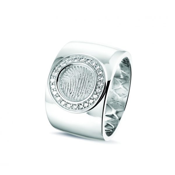 Zilveren Ring met vingerafdruk en 2 aanschuifringen bezet met zirkonia's
