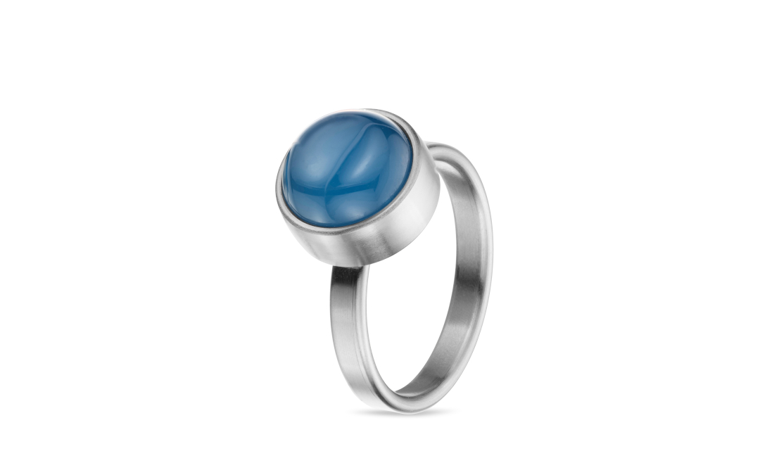 Stalen Ring Blauwe Agaat  - Zilverkleur 