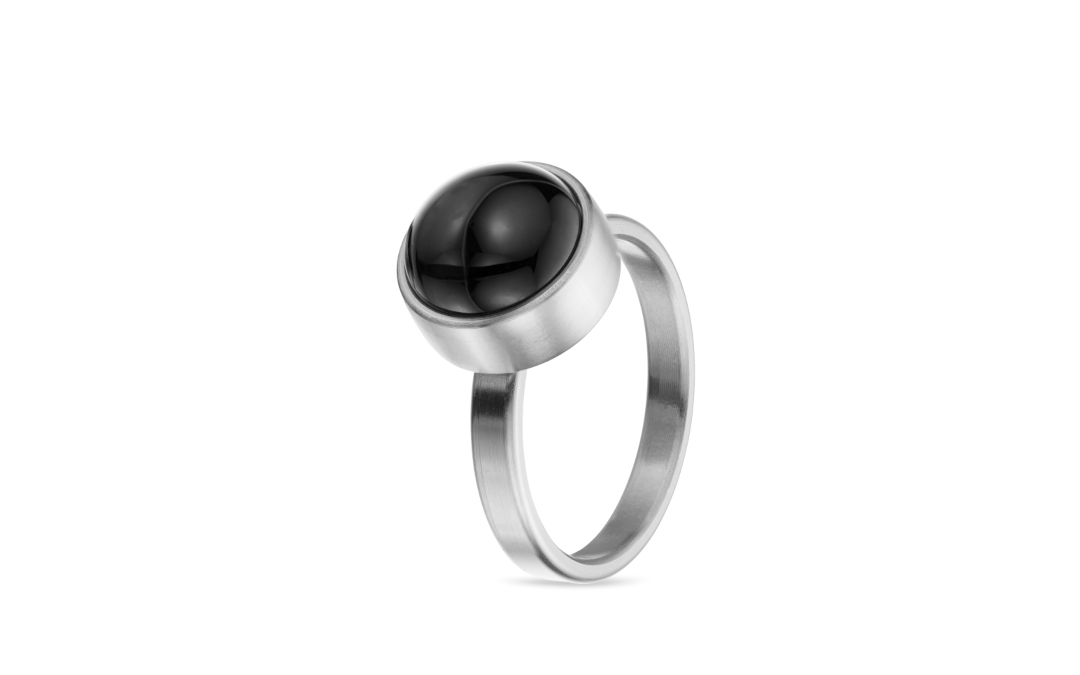 Stalen Ring Zwarte Onyx - Zilverkleur 