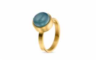 Stalen Ring Blauwe Agaat  - Goudkleur