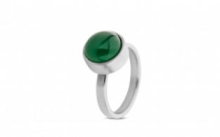 Stalen Ring Groene Agaat  - Zilverkleur